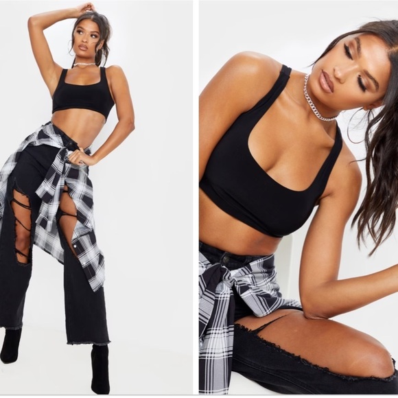 Pretty Little Things Black Slinky Racer Back Crop Top, NWT size 10 - Picture 1 of 10